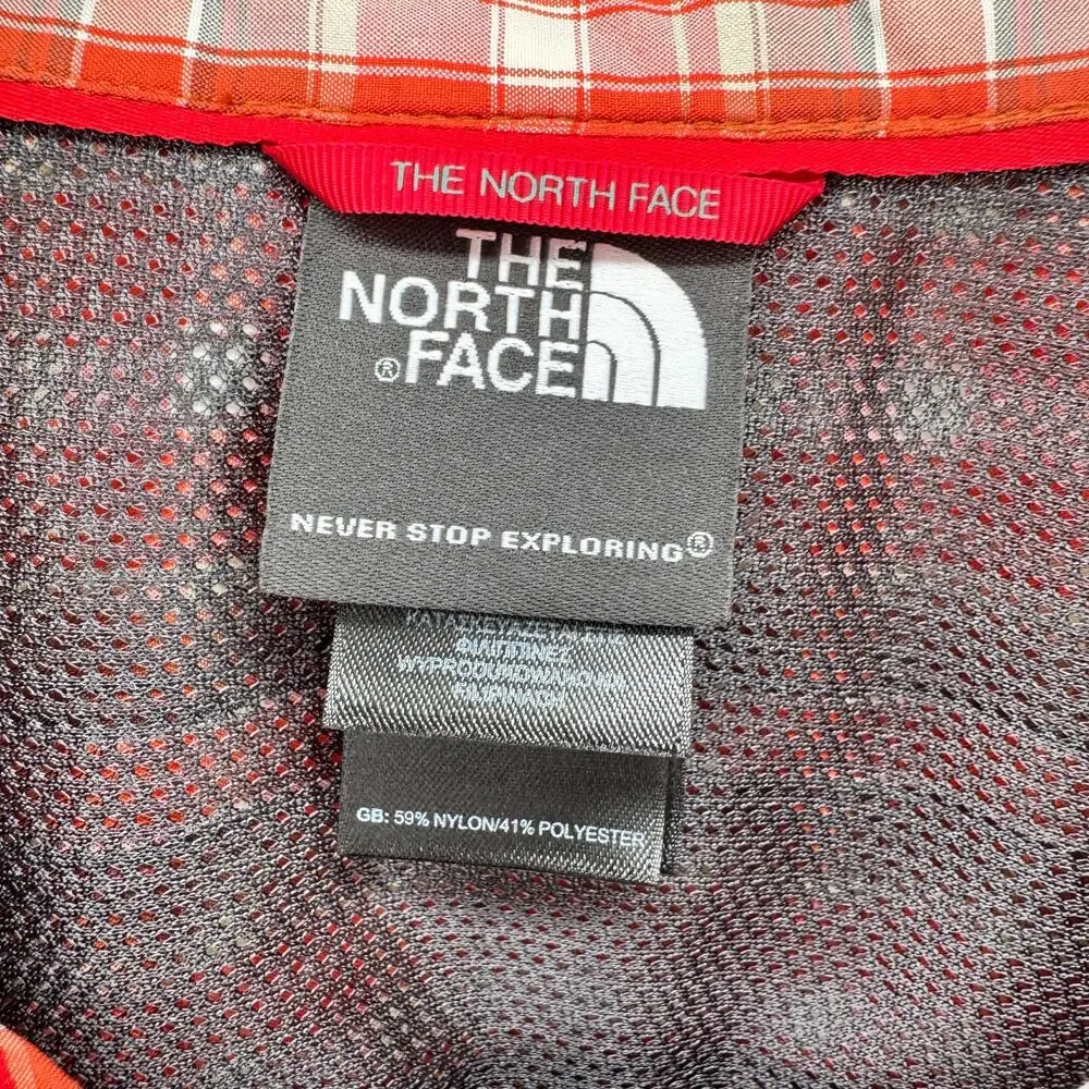 The North Face Shirt Mens Large Pine Knot‎ Orange Plaid Button Up Nylon Blend